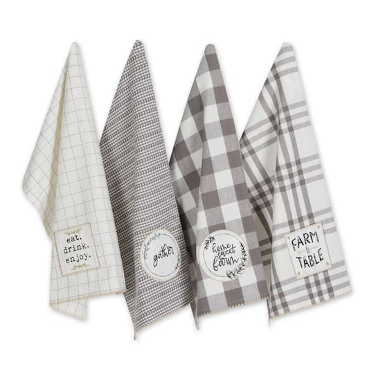 Design Imports Home Sweet Farmhouse Kitchen Collection, Dishtowel Set, 18x28", Gray, 4 Count - Gray